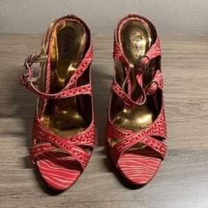 CARLOS SANTANA‎ Red Zebra Rhinestone Stiletto Heeled Sandals Women Size 6